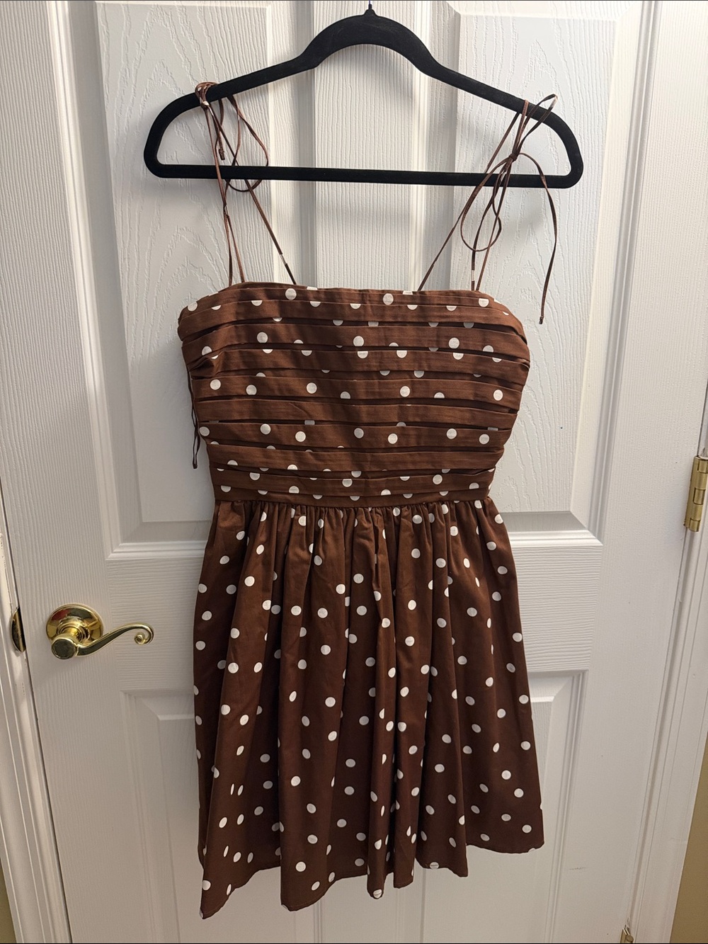 Abercrombie & Fitch Polka Dot Tie-Shoulder Mini Dress in Brown